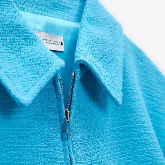 Zara Set - Sky Blue Crop Textured Bomber & Mini Skirt - Picture 15 of 17